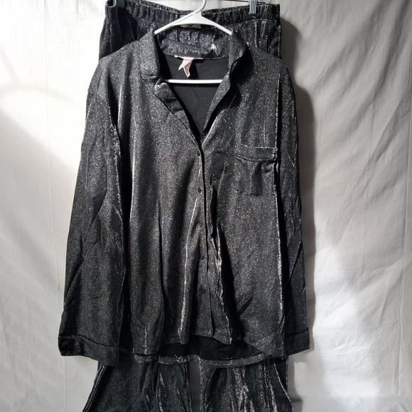 Victoria's Secret Other - Victoria's Secret Black Sparkle Satin Pajama Set